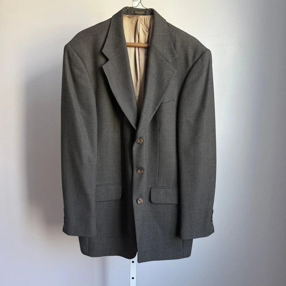 VTG Oscar de la Renta 40L 100% Wool Houndstooth Blazer Jacket‎ Made in Colombia